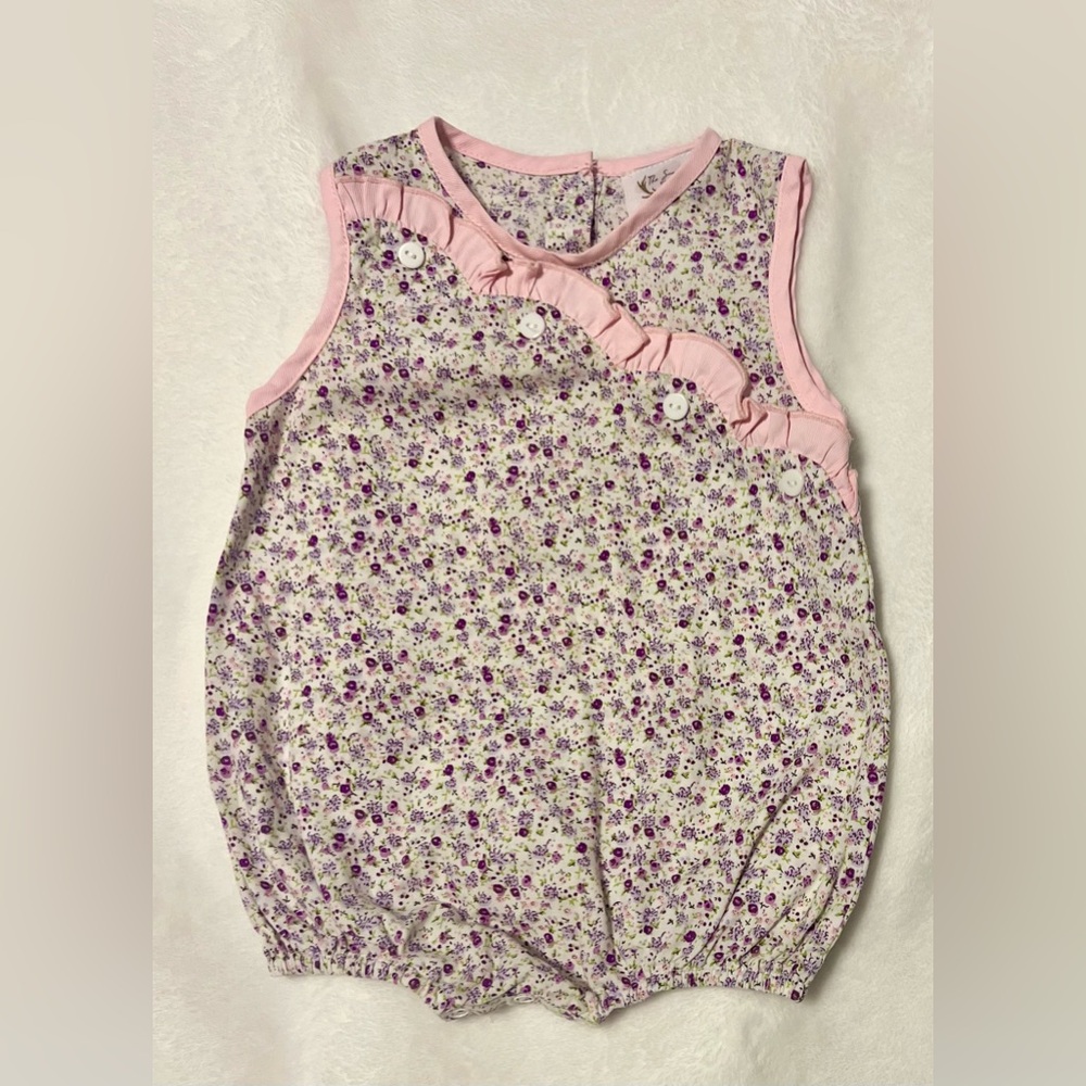 The Smocking Place Floral Baby Romper with Pink Accents 9 months